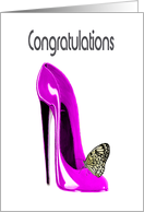 Congratulations, with Pink Stiletto Shoe and Butterfly Design card