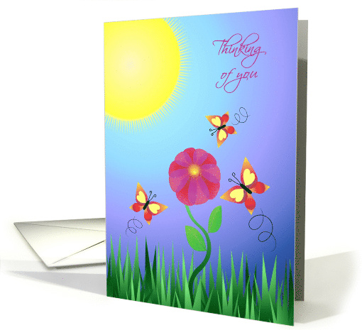Thinking of You, Sun, Flower, and Butterflies - blank inside card