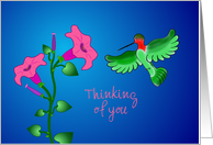 Pretty Red-Throat Hummingbird and Petunias, Editable card