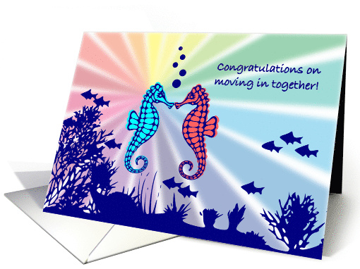 Congratulations on Moving in Together - Seahorses in Coral card