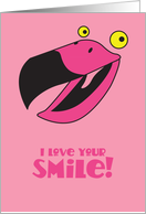I love your smile! flamingo bird thinking of you card