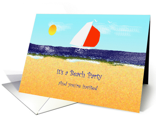 Beach Party, invitation, sailboat against blue sky, sand... (1036545)