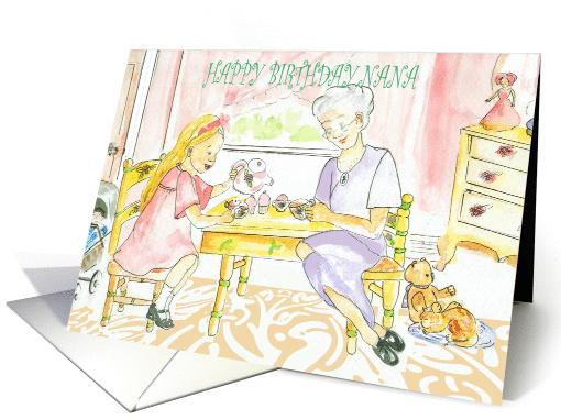 Happy Birthday, Nana, vintage, tea party, little girl card (858656)