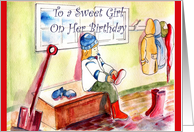 To a Sweet Girl on her Birthday, winter, birthday, girl with red boots card