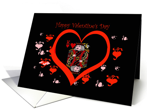 Happy Valentine's Day, King of hearts on black background, card