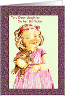 To Dear Daughter on her Birthday, little girl, teddy bear, border card