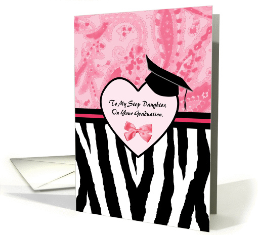 Girly Graduation Congratulations For Step Daughter Zebra Print card