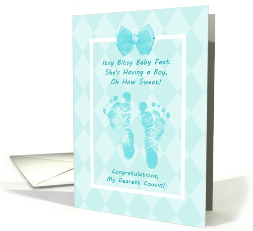 Cousin Baby Shower Congratulations Blue Baby Footprints card (1056791)