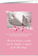 Great Grandaughter Baby Shower Congratulations Baby Feet Printed Bow card