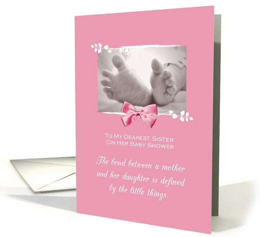 Sister Baby Shower Congratulations Girl Baby Feet Printed Bow card