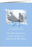 Aunt Baby Shower Congratulations Boy Baby Feet Printed Bow card