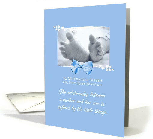 Sister Baby Shower Congratulations Boy Baby Feet Printed Bow card