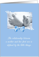 First Baby Boy Congratulations Blue Baby Feet Printed Bow card