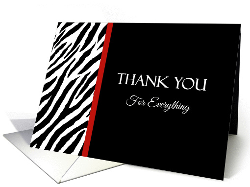 Thank You With Black and White Zebra Print and Red Stripe card