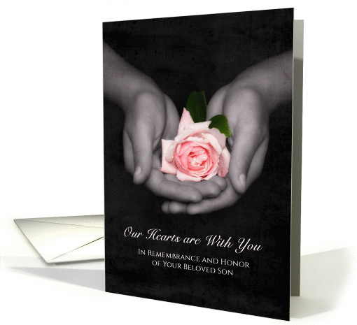 Remembrance Anniversary Loss of Son Pink Rose In Hands card (1294530)