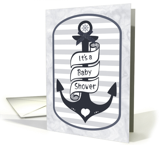 Cute Nautical Anchor Bow and Stripes Baby Shower Invitation card