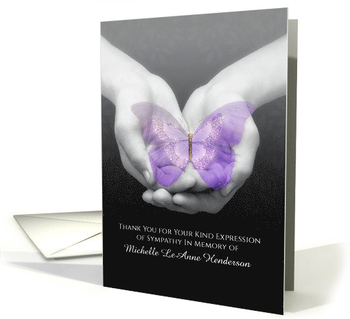 Personalized Sympathy Thank You Purple Butterfly In Hands... (1407448)