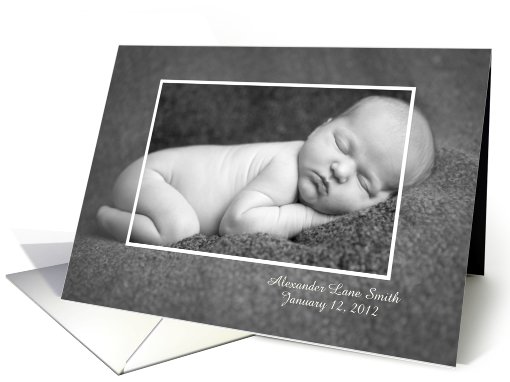 Personalized Photo Birth Announcement Modern White Frosted Frame card