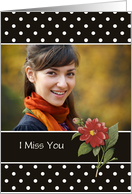 I Miss You - Orange Dahlia On Polka Dots - Personalized Photo card