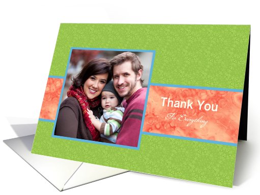 Customizable Thank You Your Photo Here Green and Orange Pattern card