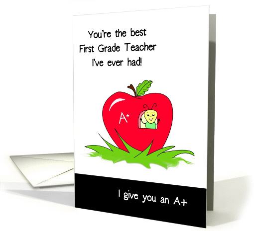 First Grade Teacher Appreciation, Best Teacher, Bug In An Apple card