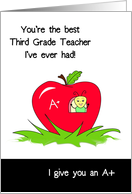 Third Grade Teacher Appreciation, Best Teacher, Bug In An Apple card