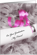 Girly Graduation Congratulations For Friend With Pink Ribbon card