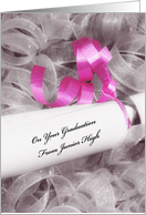 Girly Junior High Graduation Congratulations With Pink Ribbon card