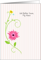 Get Better Soon, My Niece, Pink Gerbera Daisy With Stripes card