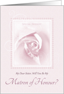 Will You Be My Matron Of Honour, My Sister, Delicate Pink Bridal Rose card