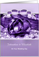 Personalized Wedding Day Congratulations, Wedding Bands In Purple card