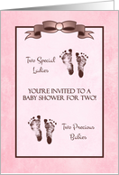 Double Baby Shower Invitation Baby Footprints In Pink card