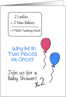 Double Baby Shower Invitation, Pink And Blue Balloons, Multi-Tasking card