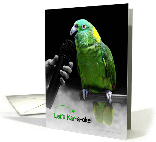 Fun Karaoke Party Invitation, Green Parrot Swawking Into... (938746)