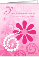Thank You To An Awesome Mom, Girly Pink Retro Flowers card