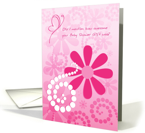 Thank You For Awesome Baby Shower Gift, Girly Pink Retro Flowers card