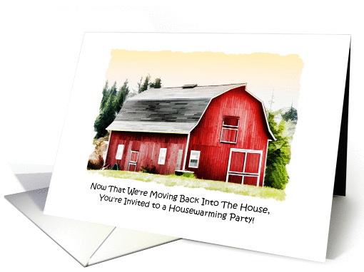 Renovations Complete Housewarming Party Invitation Red Barn card