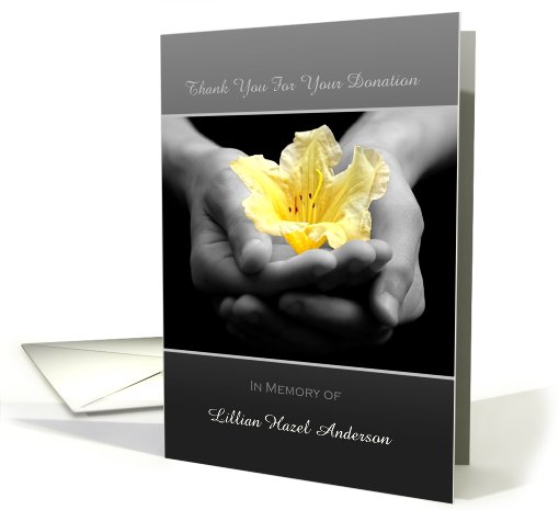 Thank you For Sympathy Condolence Donation Yellow Flower In Hands card