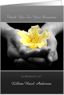 Thank you For Sympathy Condolence Donation Yellow Flower In Hands card