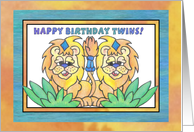 Little Lions, Leo twins Happy Birthday card