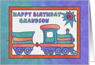 Blue Toy Train, Happy Birthday Grandson card