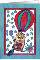 Little Lion Hot Air Balloon,Happy Birthday 10yr old card