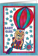 New Baby Girl Congratulations, Little Lion Hot Air Balloon card