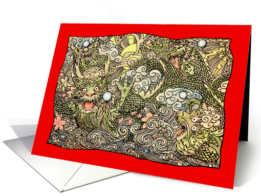 Dragon - Asian Dragons - Pearls - Chinese card (825000)