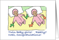 congratulations- twin baby girls- dark complexion card