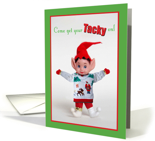 Tacky Christmas Sweater Party Invitation with Funny Elf card (1002535)