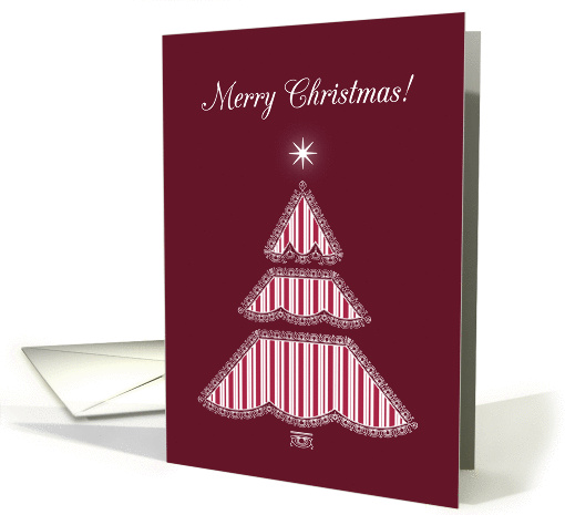 Merry Christmas Red Lace and Stripes Holiday Tree card (1314302)