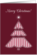 Merry Christmas Red Lace and Stripes Holiday Tree card