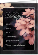 75th Birthday Celebration Personalized Invitation with Peach Flowers card