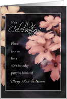 40th Birthday Celebration Personalized Invitation with Peach Flowers card